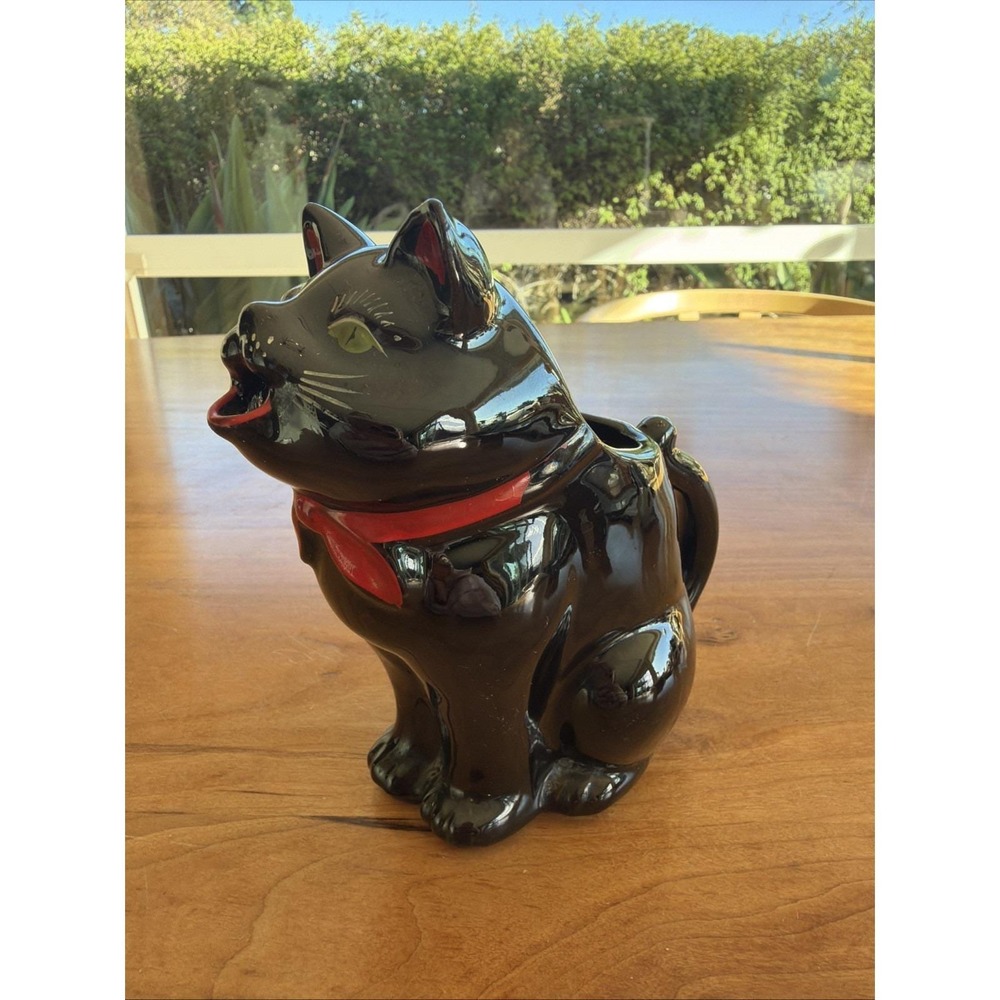 Shafford Redware Black‎ Cat Creamer/Pitcher - Vintage 1950's, Japan